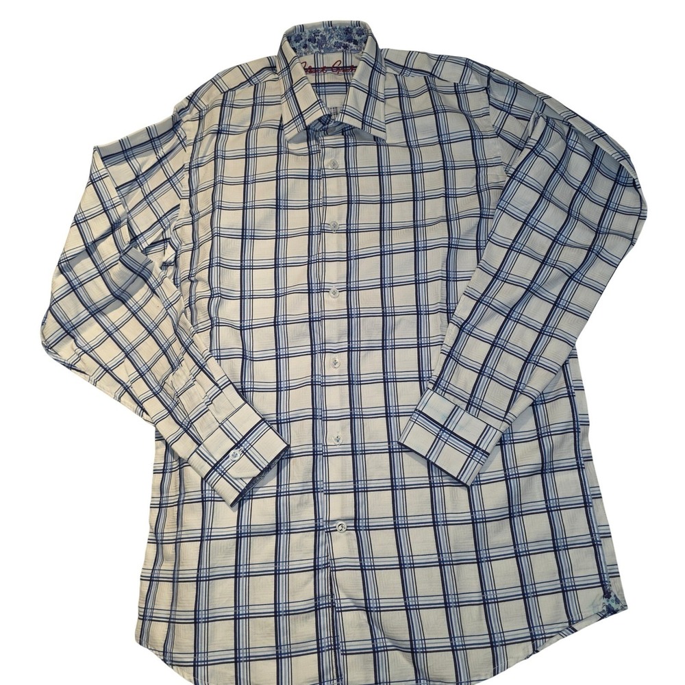 Robert Graham BOYS 18-20/Mens XS Button‎ Down Shirt White Blue Plaid Long Sleeve